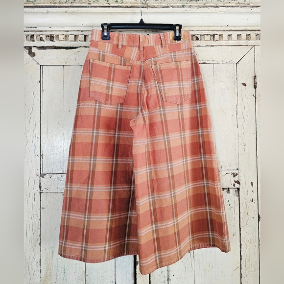 NEW Free People We The Free High Top Wide Crop Plaid Jeans Sz 28 - Picture 7 of 14